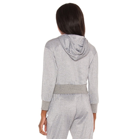 New Adam Selman sport lurex jersey shrunken hoodie in Grey Large - Picture 3 of 6